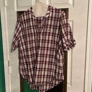 Plaid Texas A&M Gameday blouse. Popover style with button placket